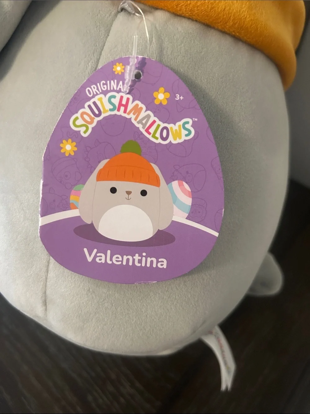 Valentina SQUISHMALLOWS Gray Bunny Plush with Orange Beanie and Lime Pom Pom